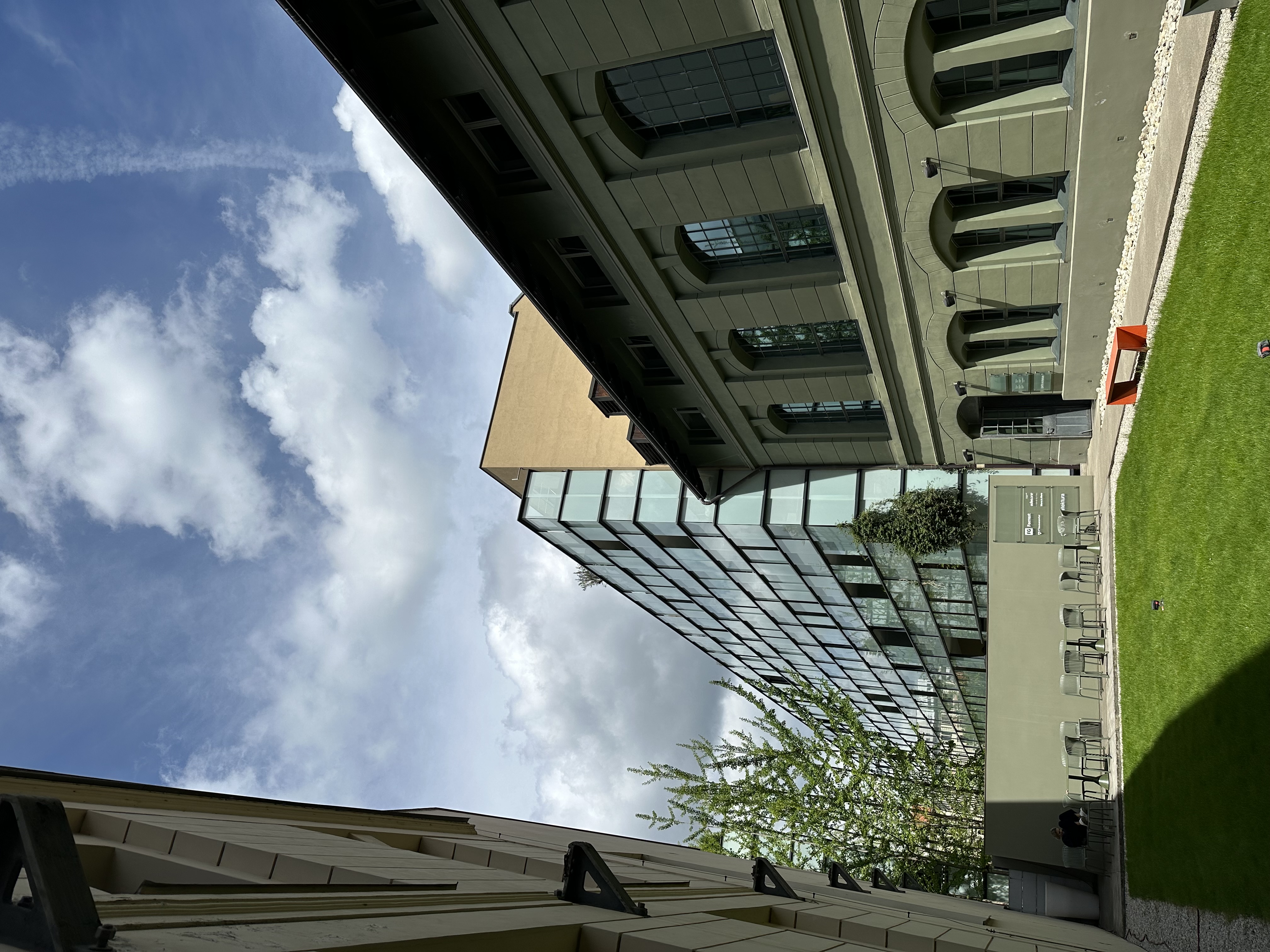 Courtyard photographed with iPhone tilted, horizon off